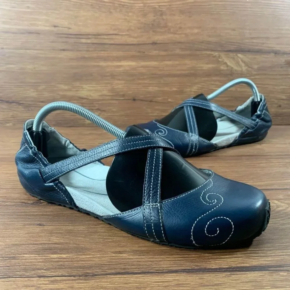Ahnu Karma Blue Leather Mary Jane Slip On Hiking Sandals Women’s Size 10